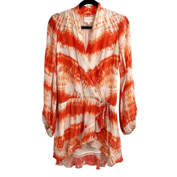 Rococo Sand Wrap Dress Ilios Orange Tie Dye Long Sleeve Viscose Lined Beachy S - Picture 1 of 14